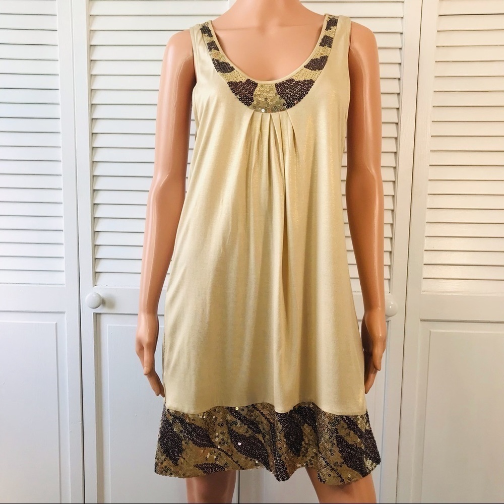 2/$50 EXPRESS Gold Sequins Sleeveless Dress With Pockets Size Large